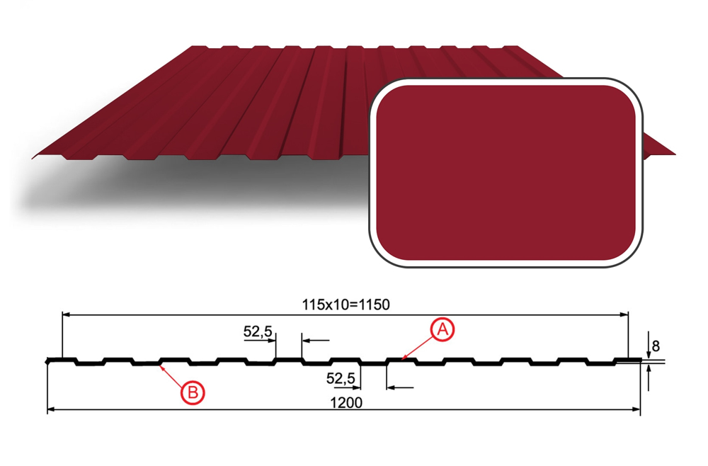 Профнастил С-8 с покрытием Полиэстер 0,45 мм (СТАНДАРТ), RAL 3003 Рубиновый
