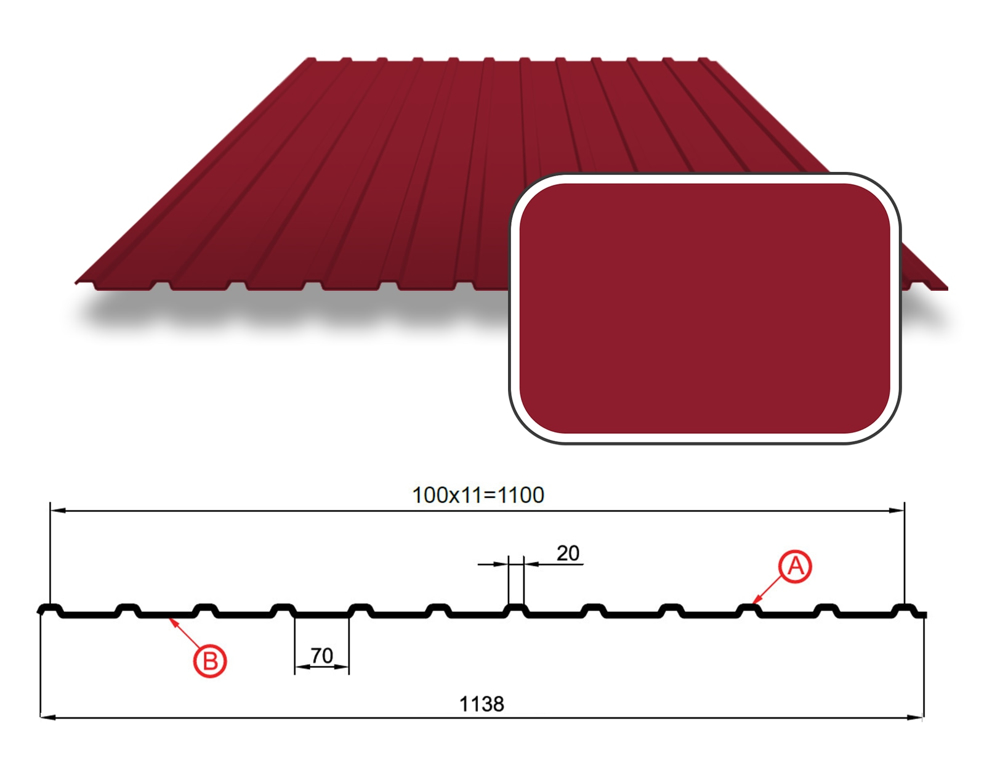 Профнастил С-10 с покрытием Полиэстер 0,45 мм (СТАНДАРТ), RAL 3003 Рубиновый