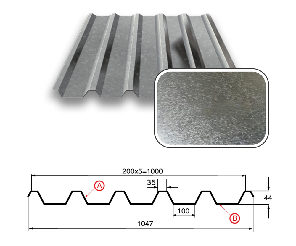 Профнастил С-44  Zn (цинк) 0,65 мм (ЭКОНОМ), Оцинкованный