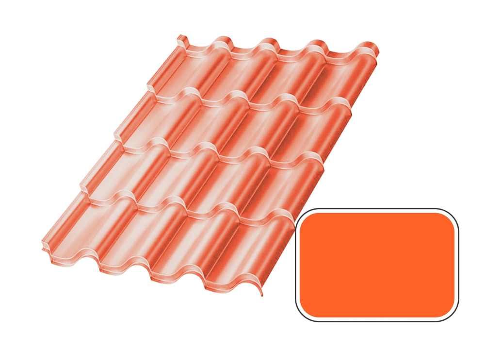 Металлочерепица МП Монтерроса с покрытием Полиэстер 0,45 мм (СТАНДАРТ), RAL 2004 Чистый оранжевый