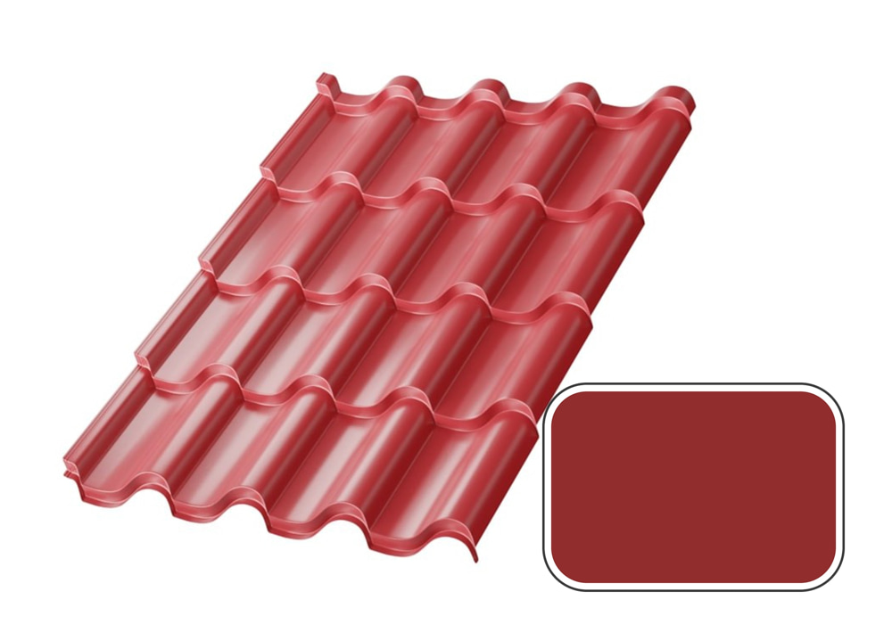 Металлочерепица МП Монтерроса с покрытием Полиэстер 0,45 мм (СТАНДАРТ), RAL 3011 Коричнево-красный