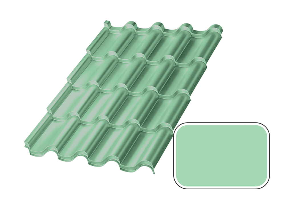 Металлочерепица МП Монтерроса с покрытием Полиэстер 0,45 мм (СТАНДАРТ), RAL 6019 Зеленая пастель